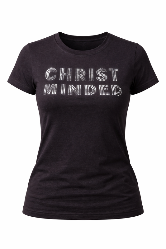 Black t-shirt with 'CHRIST MINDED' text on a Black background