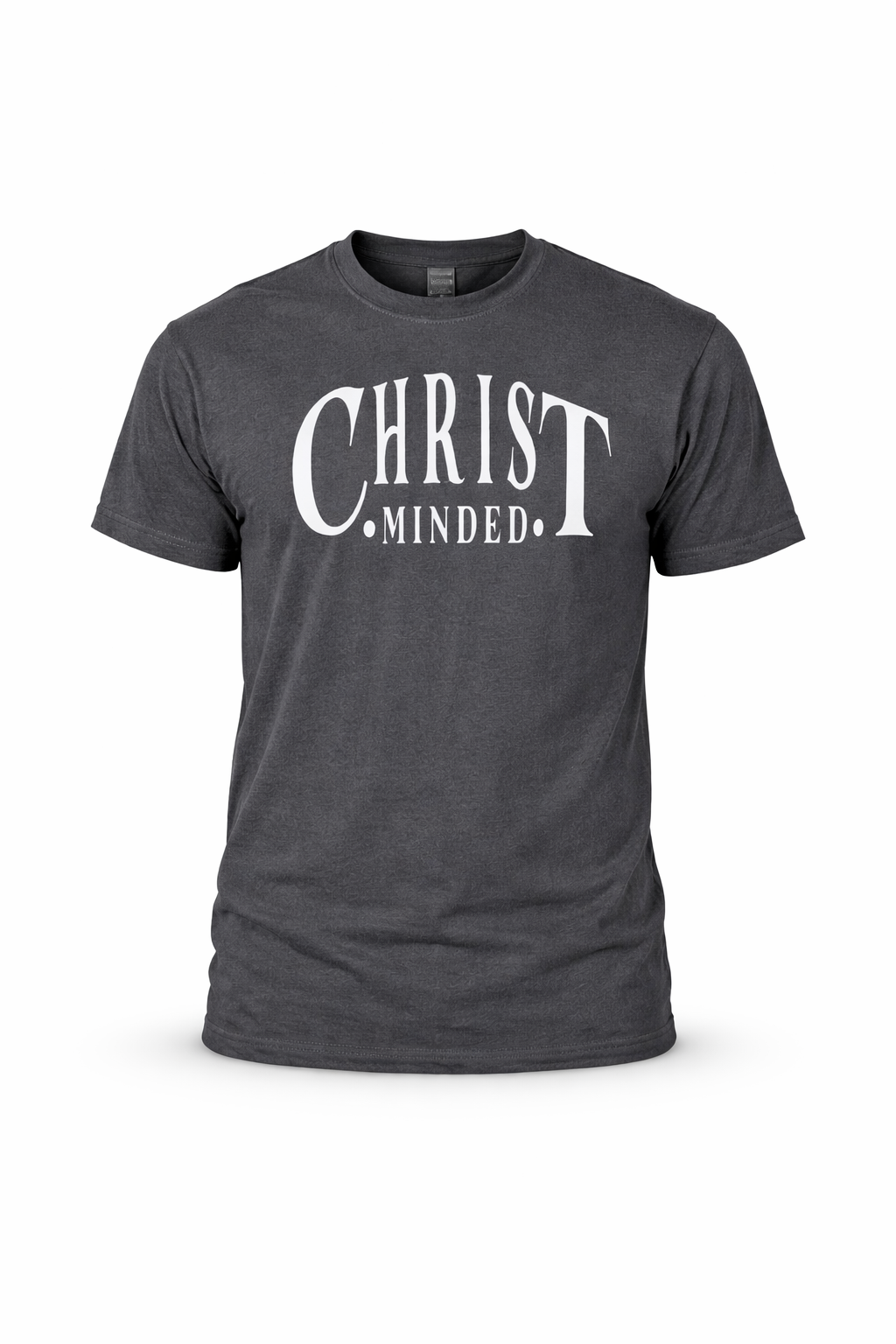 Christ Minded unisex t-shirt with minimalist red lettering on the front, faith-based Christian apparel inspired by Philippians 2:5.