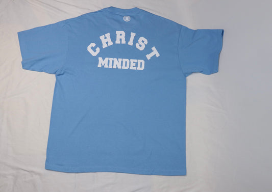 Christ Minded Christian t-shirt with bold white lettering on the back – unisex faith-based apparel inspiring Philippians 2:5 mindset by AIV Christian Apparel.
