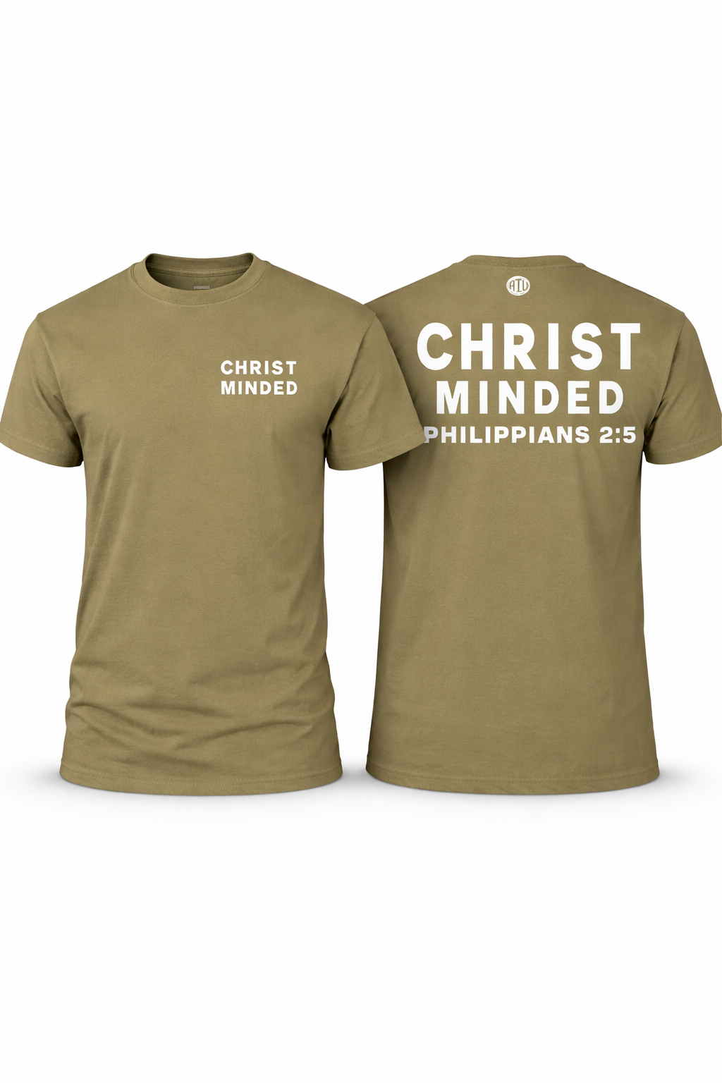 Olive green Christ Minded t-shirt with simple white front text, soft cotton blend Christian apparel for everyday wear.