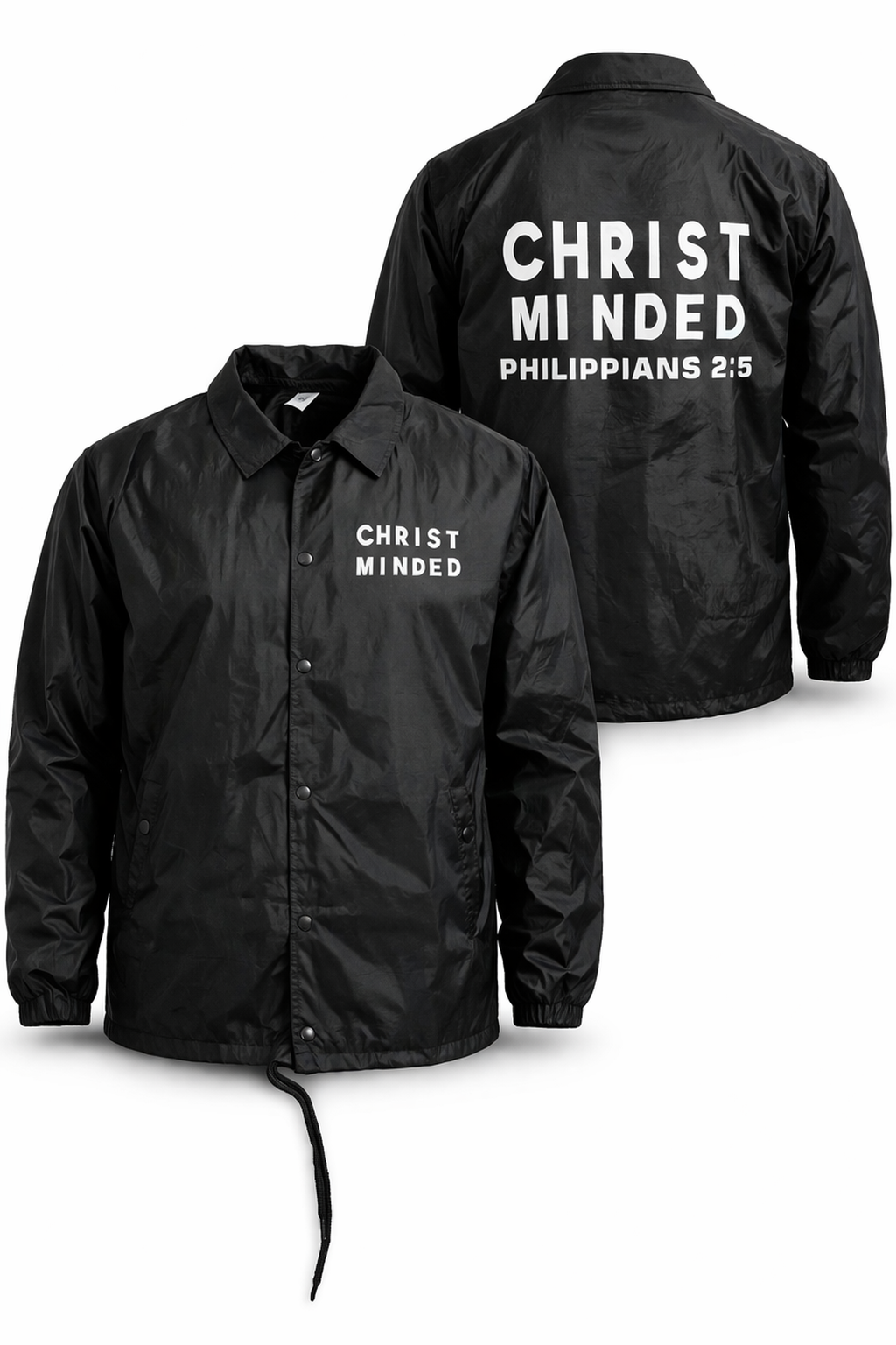Black button up windbreak with Christ Minded written on top left pocket