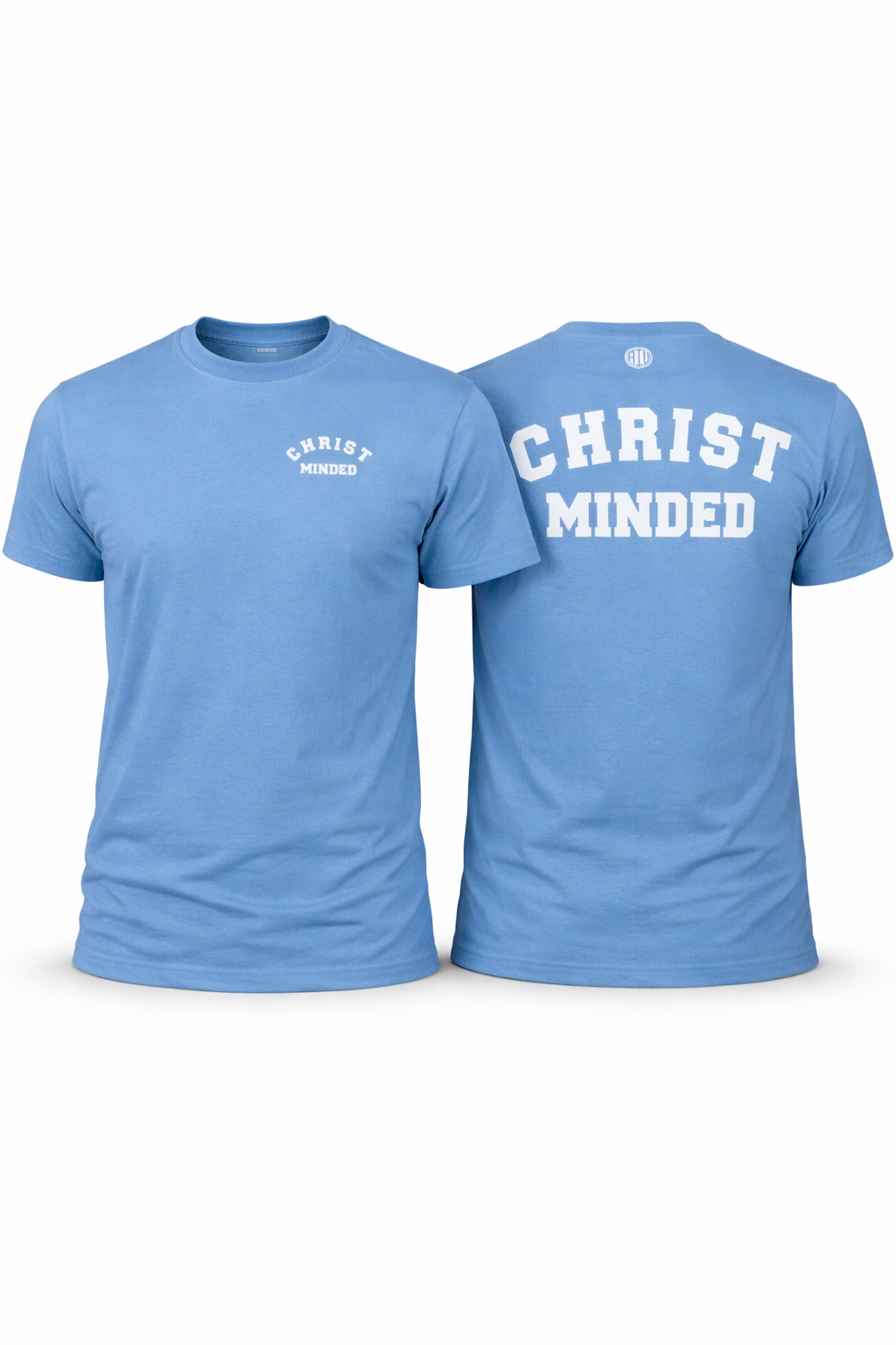 Christ Minded Christian t-shirt with bold white lettering on the back – unisex faith-based apparel inspiring Philippians 2:5 mindset by AIV Christian Apparel.